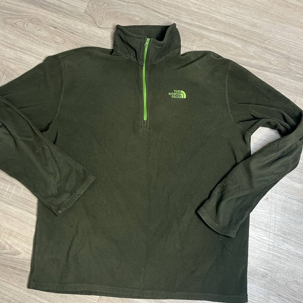 The North Face Pullover Mens Medium‎ Green 1/4 Zip Fleece Sweater Long Sleeve
